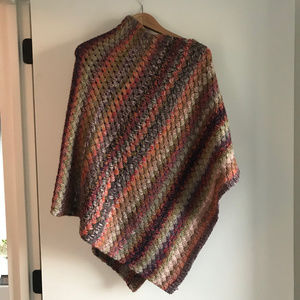 Multi-color hand knit one-piece poncho